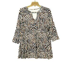 Jessica London Zebra Print Keyhole‎ Neck 3/4 Sleeve Flowy Tunic Sz. 14/16